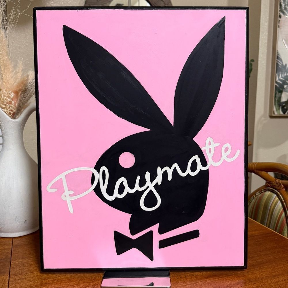 PLAYBOY Pink and Black Playmate Pressboard Painted Wall Art 16” x 20”